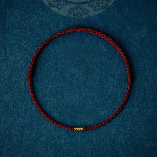 925 Sterling Silver Lucky Golden Bead Braided String Bracelet Anklet