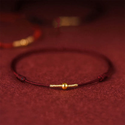925 Sterling Silver Golden Bead Protection Braided Rope Bracelet Anklet